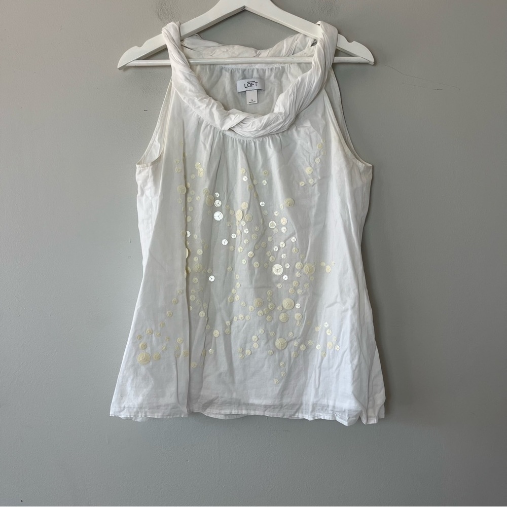 Loft White Sequined Tank Top Smallโ